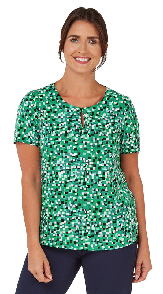 Button Neck Printed Shell - Kelly