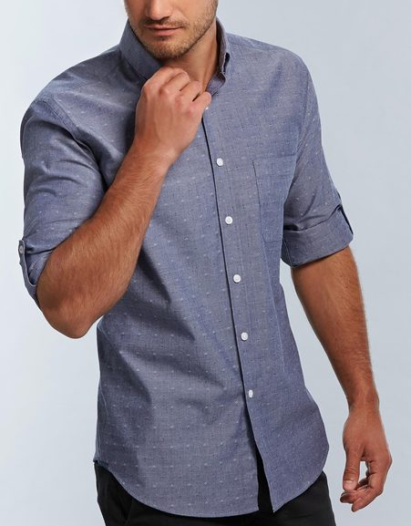 Spot Dobby Denim Mens Long Sleeve Hospitality Shirt - 1713HL