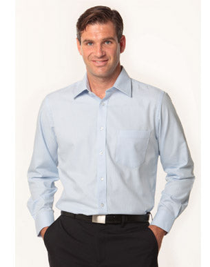 Mens Mini Herringbone Long Sleeve Shirt - M7112