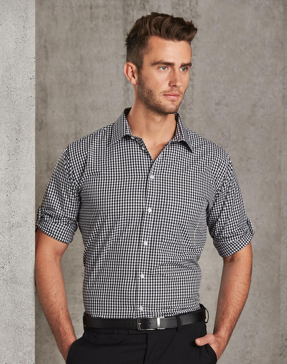 Mens Gingham Check Long Sleeve Shirt - M7300L