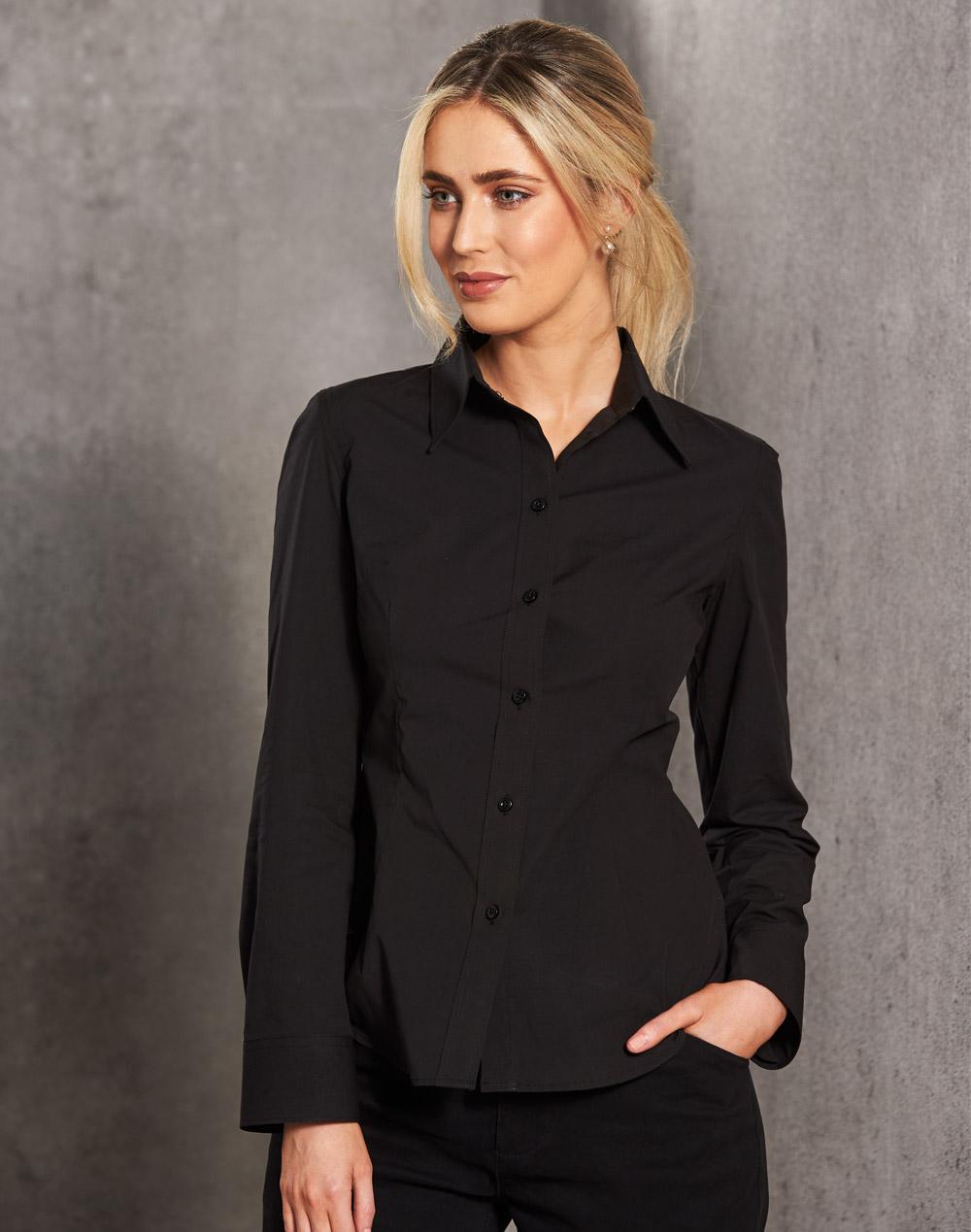 Ladies Cotton/Poly Stretch Long Sleeve Shirt - M8020L