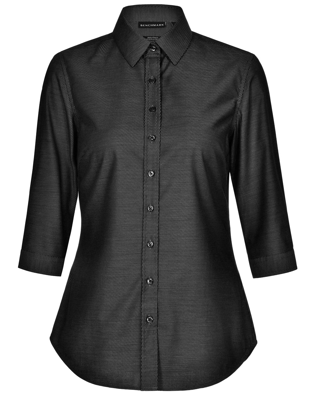 Ladies Dot Jacquard Stretch 3/4 Sleeve Ascot Shirt - M8400Q