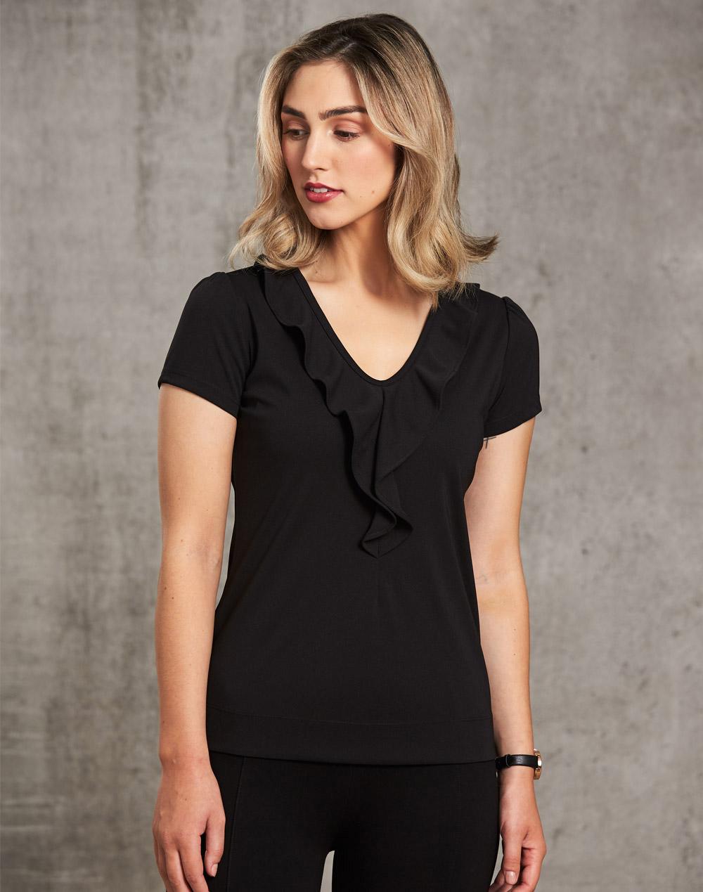 Ladies Ruffle Front Blouse - M8820