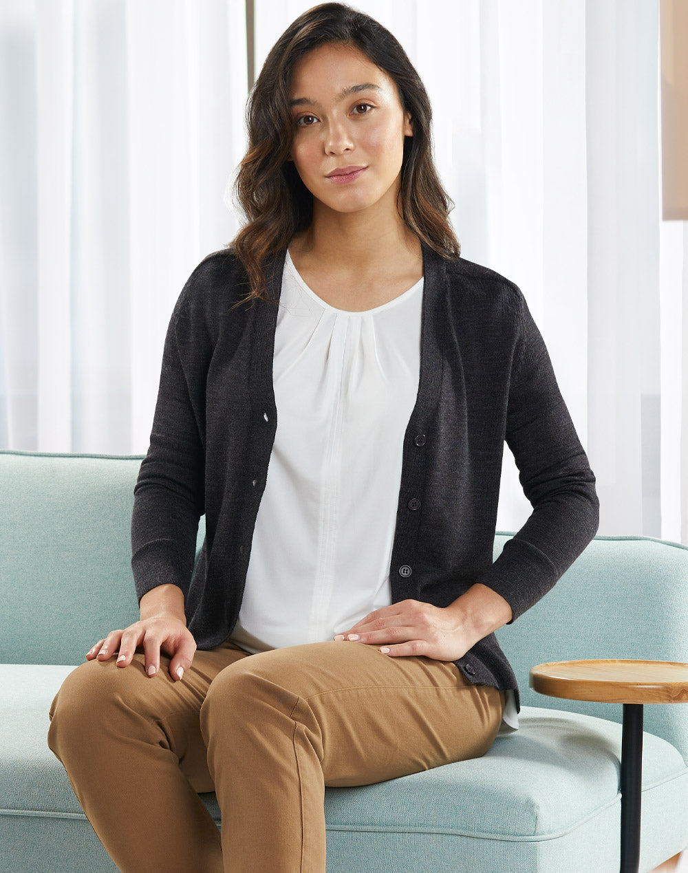 Ladies V-Neck Long Sleeves Cardigan - M9602