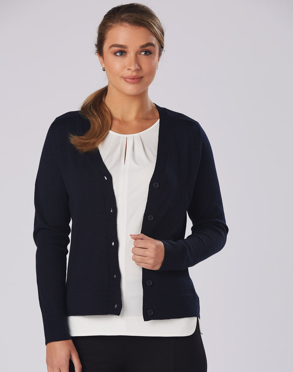Ladies V-Neck Long Sleeves Cardigan - M9602
