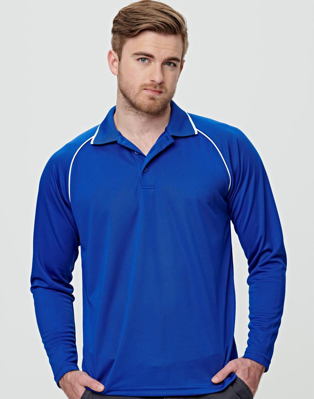 Men's Cooldry Long Sleeve Contrast Polo - PS43