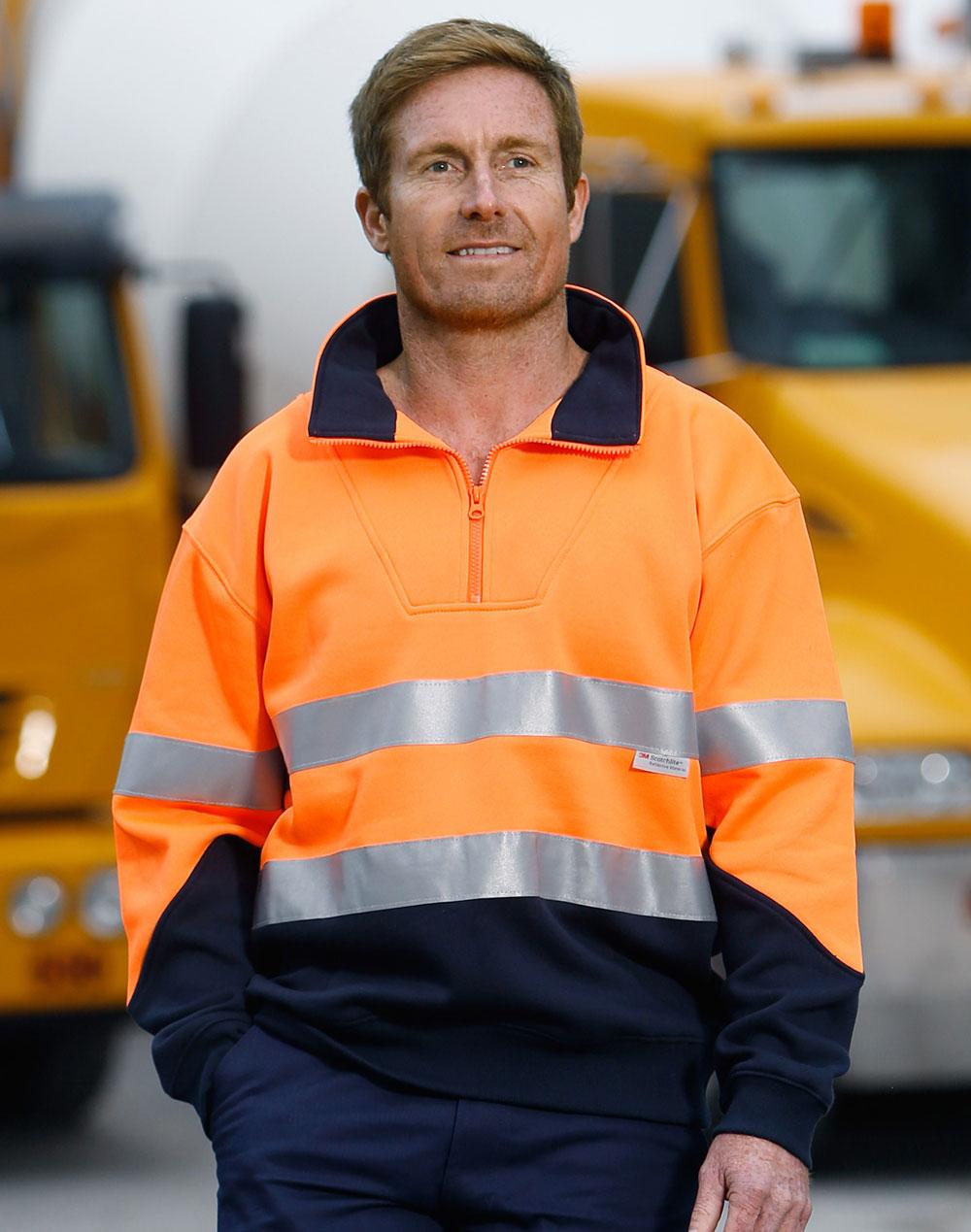 Hi Vis Long Sleeve Fleecy Sweat w/ Collar - SW14