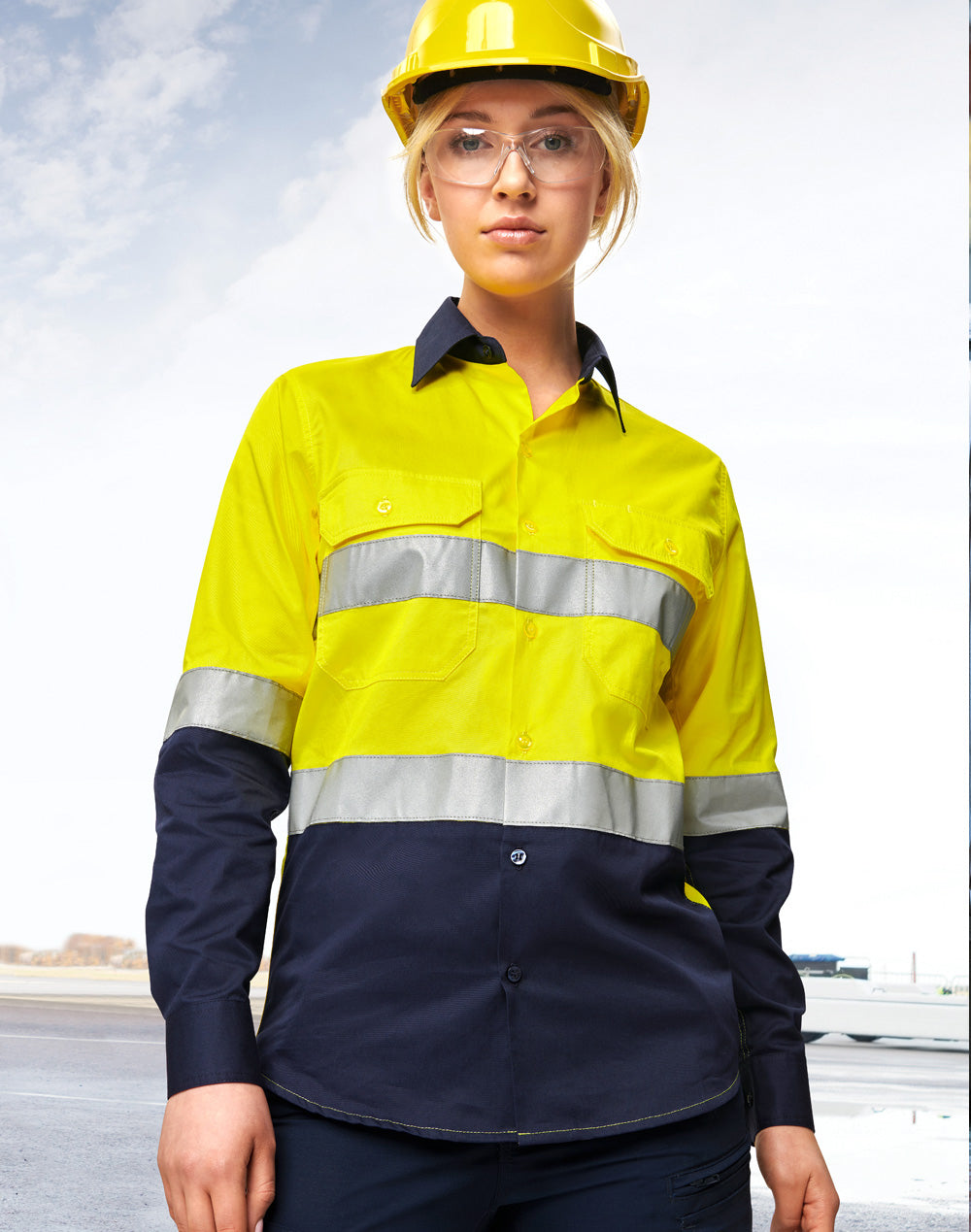 Unisex Hi Vis Cool-Breeze Safety Long Sleeve Shirt (Generic Tape) - SW82