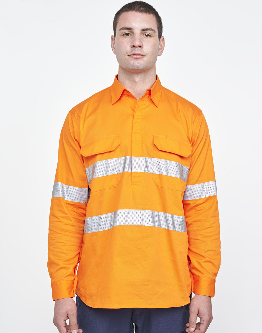 Unisex Hi Vis Cool-Breeze Closed Front Long Sleeve Shirt (Perforated Tape) - SW87