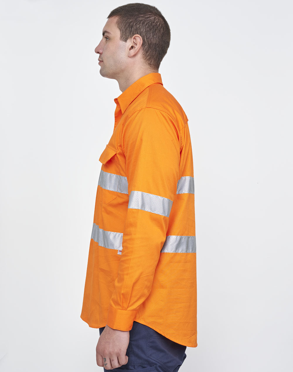 Unisex Hi Vis Cool-Breeze Closed Front Long Sleeve Shirt (Perforated Tape) - SW87