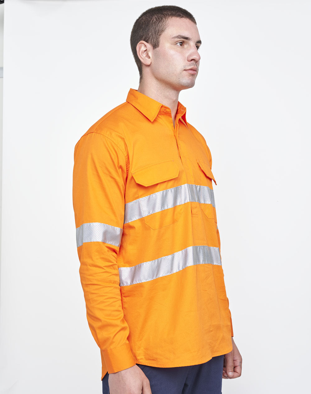 Unisex Hi Vis Cool-Breeze Closed Front Long Sleeve Shirt (Perforated Tape) - SW87