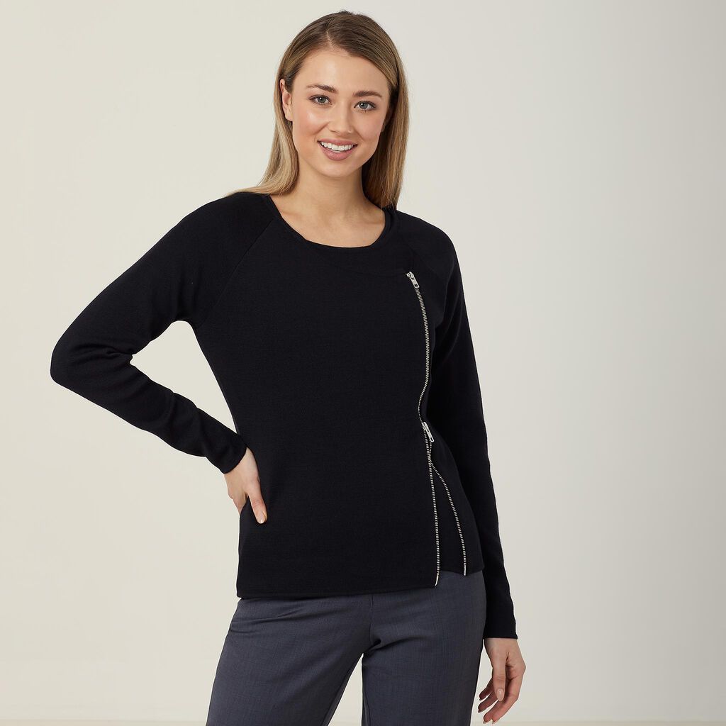 Ladies Wool Rich Angled Zip Cardigan - CAT5BF