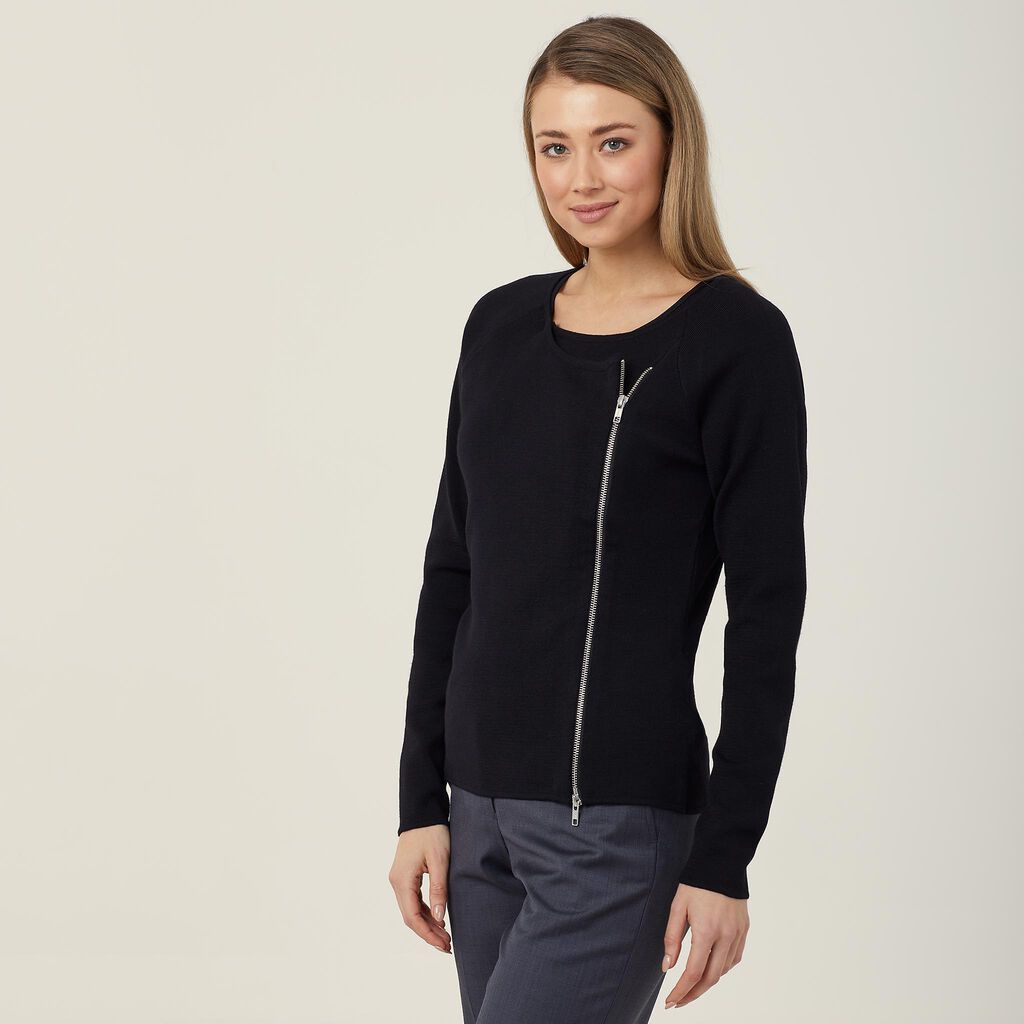 Ladies Wool Rich Angled Zip Cardigan - CAT5BF
