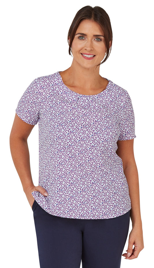 Ava Tuck Neck Printed Short Sleeve Top