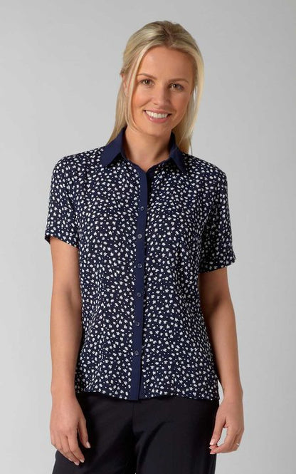 Pippa Printed Contrast Collar & Placket Short Sleeve Top