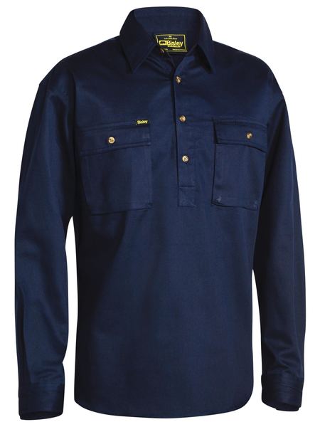 Closed Front Cotton Long Sleeve Drill Shirt - BSC6433