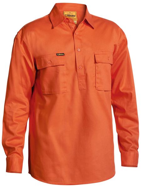 Closed Front Cotton Long Sleeve Drill Shirt - BSC6433