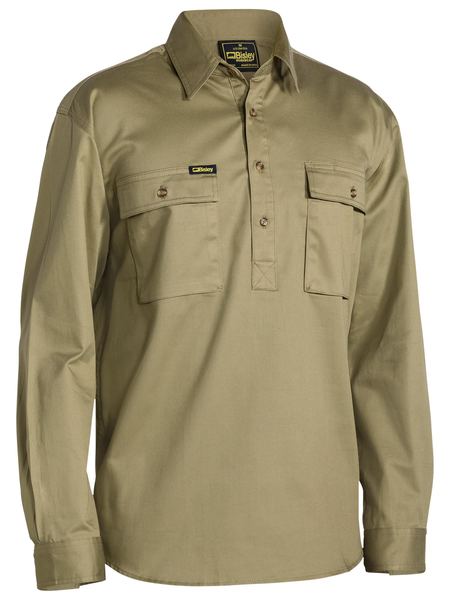 Closed Front Cotton Long Sleeve Drill Shirt - BSC6433