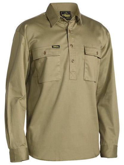Closed Front Cotton Long Sleeve Drill Shirt - BSC6433