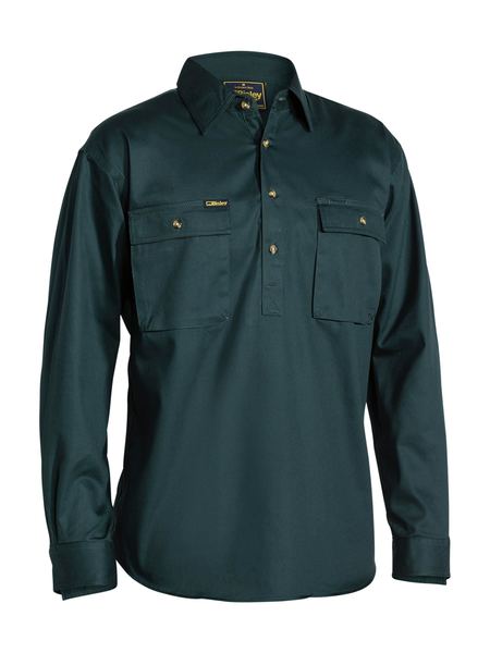 Closed Front Cotton Long Sleeve Drill Shirt - BSC6433