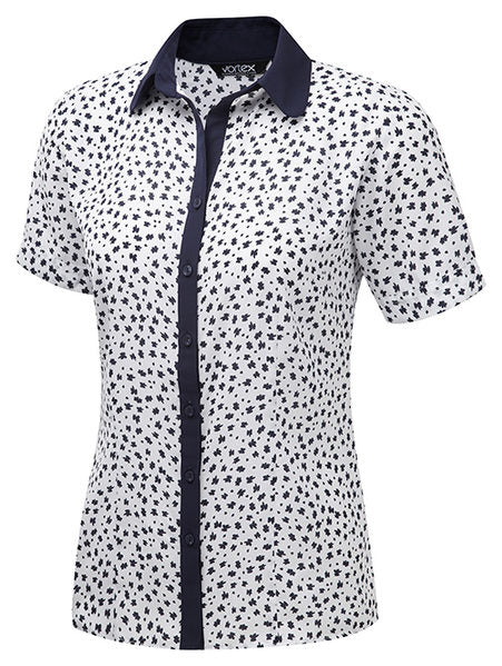Pippa Printed Contrast Collar & Placket Short Sleeve Top