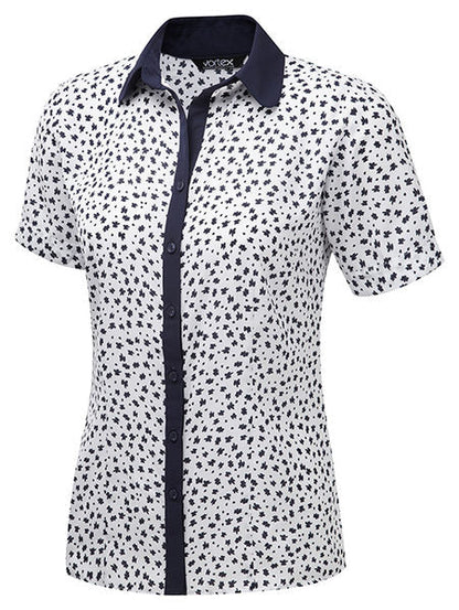 Pippa Printed Contrast Collar & Placket Short Sleeve Top