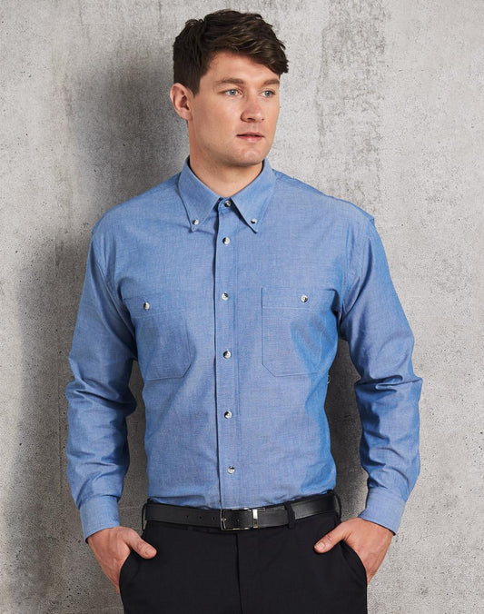 Men's Wrinkle Free Chambray Long Sleeve Shirt - BS03L