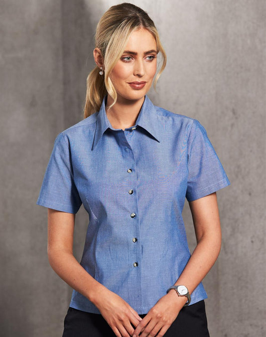 Ladies Wrinkle Free Chambray Shirt Short Sleeve - BS05