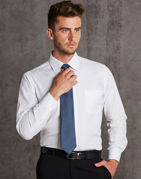 Mens Mini Herringbone Long Sleeve Shirt - M7112