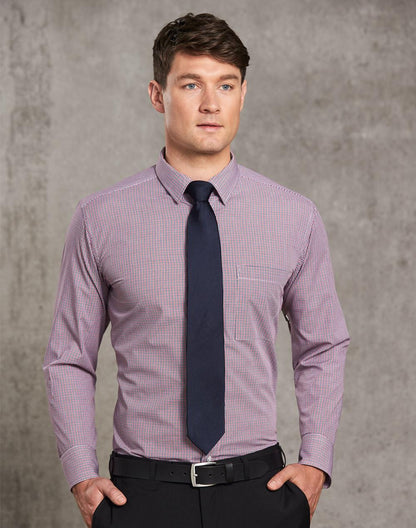 Mens Two Tone Mini Gingham Long Sleeve Shirt - M7340L