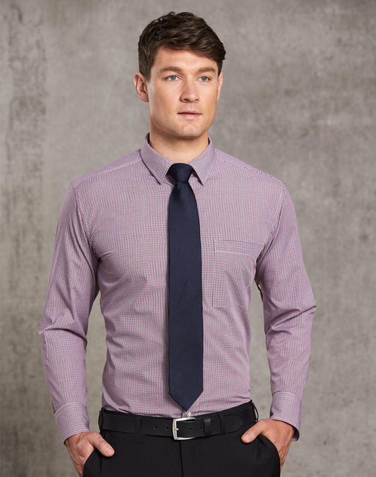 Mens Two Tone Mini Gingham Long Sleeve Shirt - M7340L