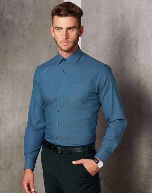Mens Dot Jacquard Stretch Long Sleeve Ascot Shirt - M7400L