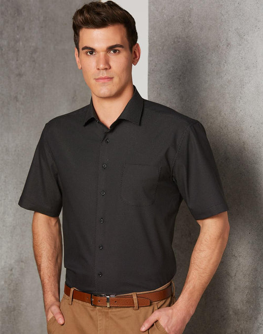 Mens Dot Jacquard Stretch Short Sleeve Ascot Shirt - M7400S