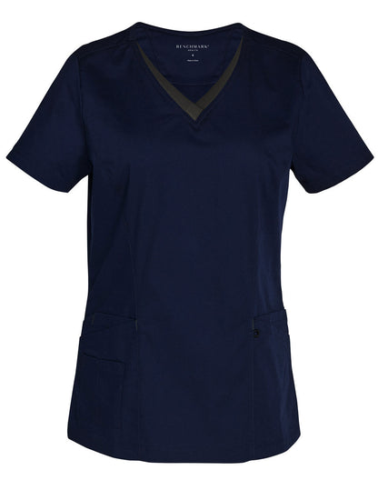 Ladies V-Neck Contrast Trim Scrub Tops - M7660