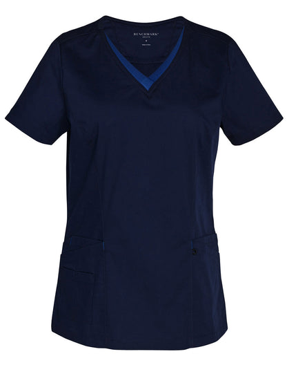 Ladies V-Neck Contrast Trim Scrub Tops - M7660
