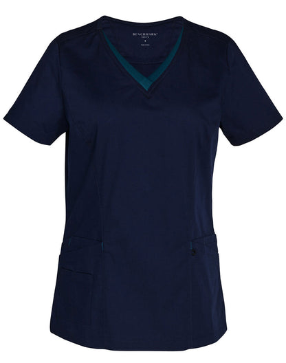 Ladies V-Neck Contrast Trim Scrub Tops - M7660