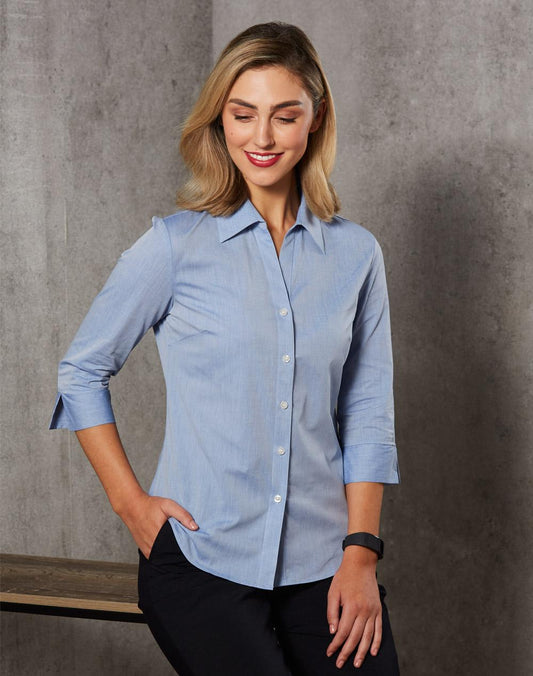 Ladies Fine Chambray 3/4 Sleeve Shirt - M8013