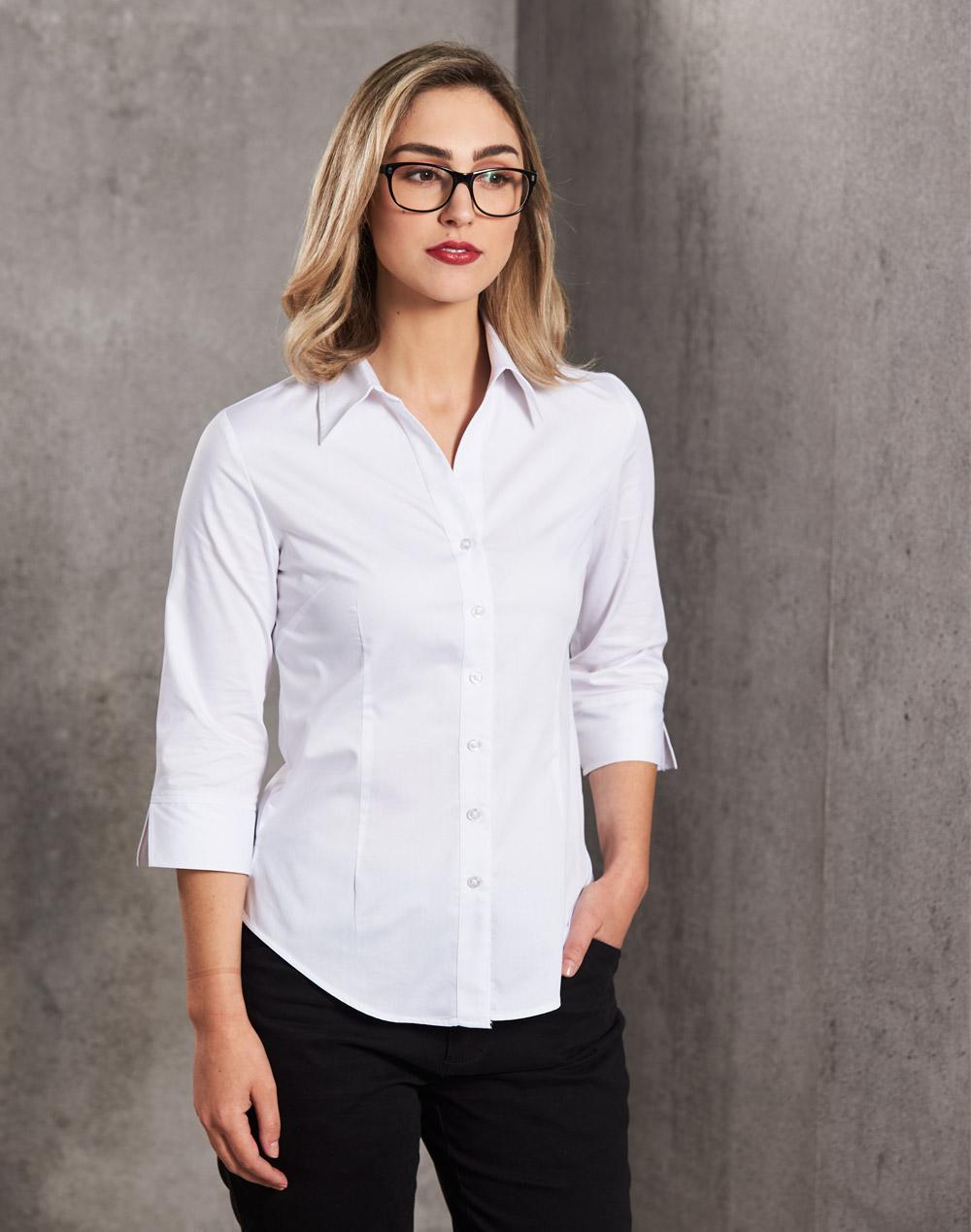 Ladies Fine Twill 3/4 Sleeve Shirt - M8030Q