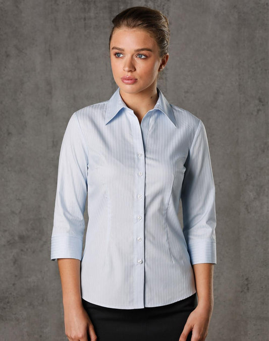 Ladies Self Stripe 3/4 Sleeve Shirt - M8100Q