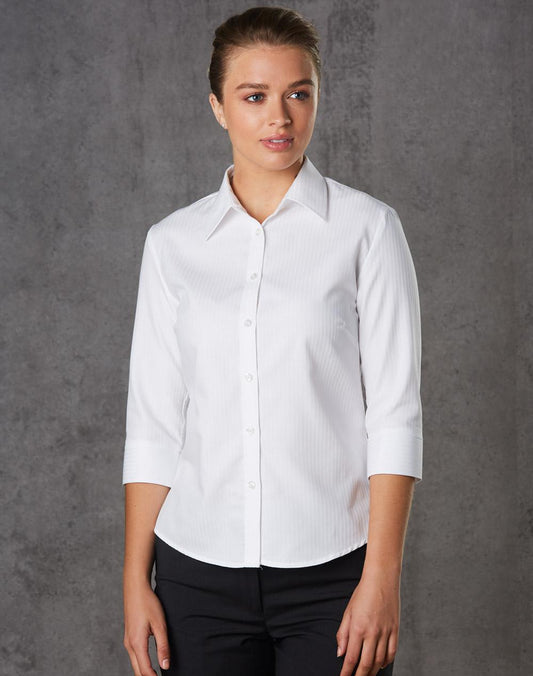 Ladies Mini Herringbone 3/4 Sleeve Shirt - M8113