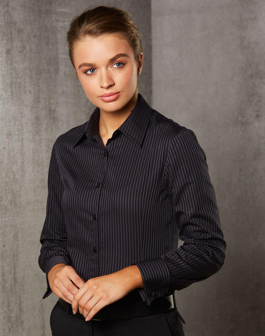 Ladies Dobby Stripe Long Sleeve Shirt - M8132