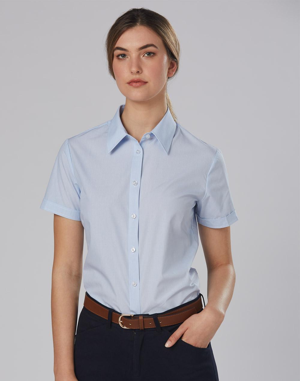 Ladies Fine Stripe Short Sleeve Shirt - M8211