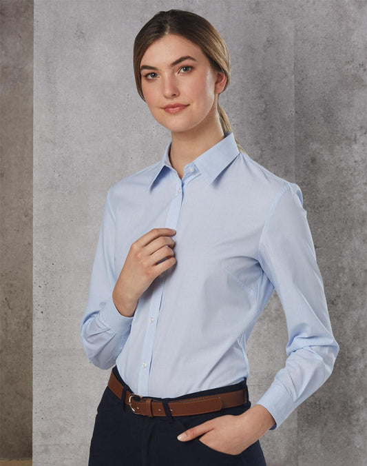 Ladies Fine Stripe Long Sleeve Shirt - M8212