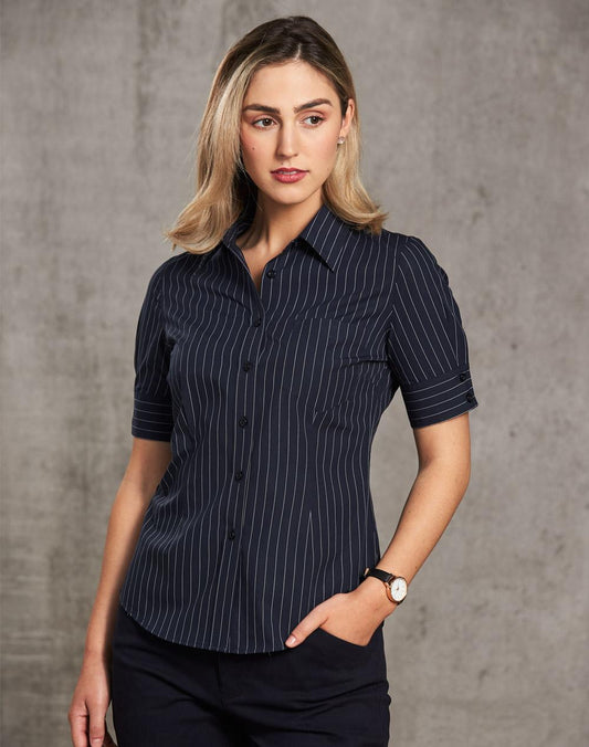 Ladies Pin Stripe Short Sleeve Shirt - M8224