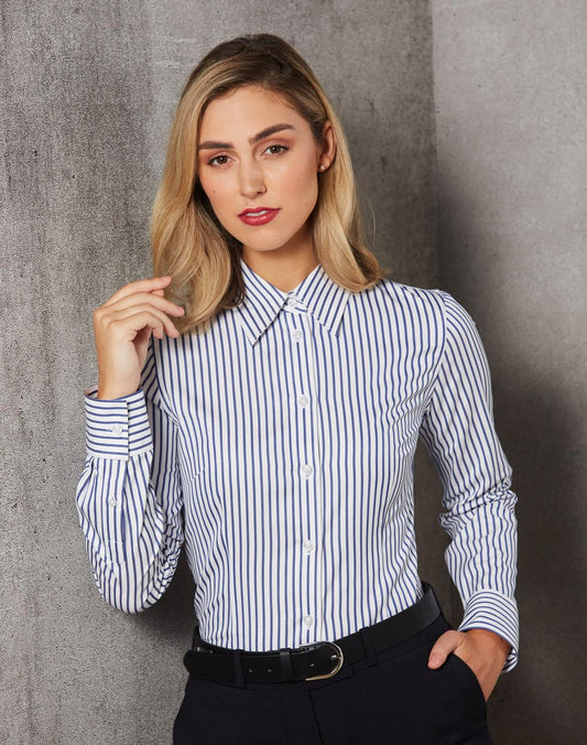 Ladies Sateen Stripe Long Sleeve Shirt - M8310L