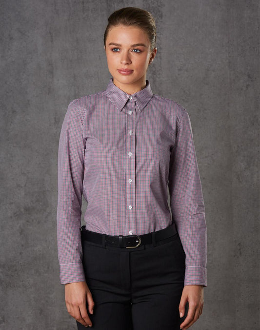 Ladies Two Tone Mini Gingham Short Sleeve Shirt - M8340L