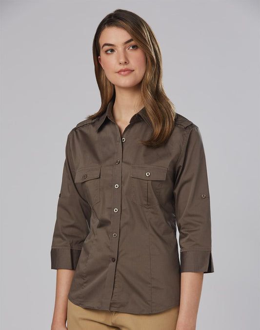 Ladies 3/4 Sleeve Military Shirt - M8913