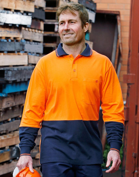 Hi Vis Cotton Two Tone Long Sleeve Polo - SW36