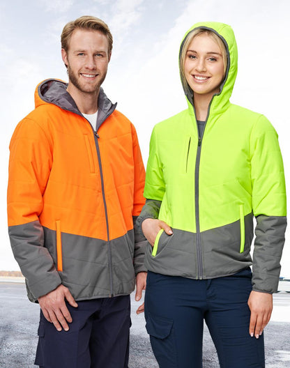 Unisex Hi Vis Modern Styling Hooded Puffer Jacket - SW80