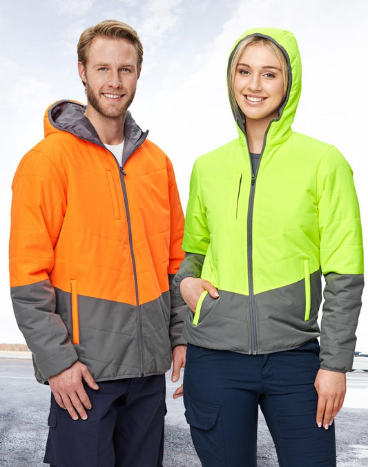 Unisex Hi Vis Modern Styling Hooded Puffer Jacket - SW80